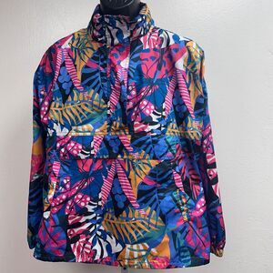 Lauren James Tropical‎ Print Windbreaker Pullover Jacket Half Zip Floral  M